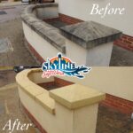 Render cleaning in Coopers Edge Gloucester, Followed by DOFF steam coping stone cleaning.